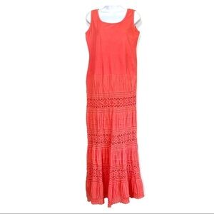 Orange Sleeveless Maxi Dress Small Cotton Boho Sleeveless Tiered Cottagecore